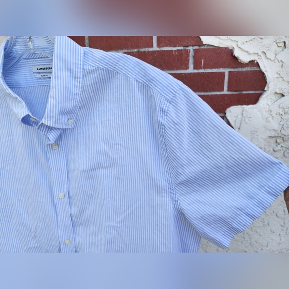 LARGE men J. LINDEBERG stripe slim fit short sleeve button down shirt SLIM FIT - Picture 7 of 16
